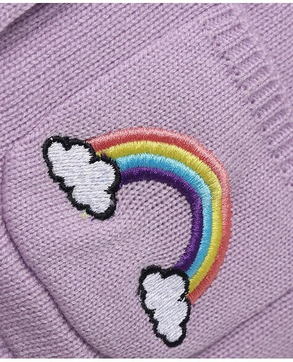 Babyhug Knit Hooded Full Sleeves Sweater With Rainbow Embroidery - Lavender