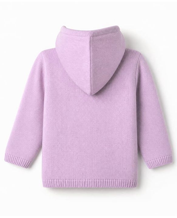 Babyhug Knit Hooded Full Sleeves Sweater With Rainbow Embroidery - Lavender