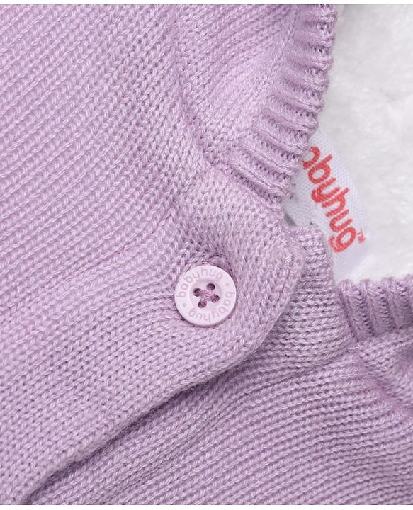 Babyhug Knit Hooded Full Sleeves Sweater With Rainbow Embroidery - Lavender