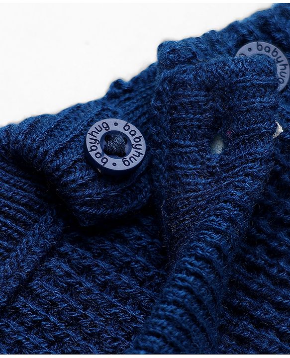 Babyhug Knit Full Sleeves Pullover with Stripes & Number Patch - Navy Blue
