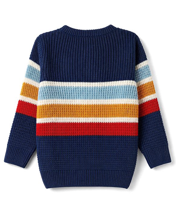 Babyhug Knit Full Sleeves Pullover with Stripes & Number Patch - Navy Blue