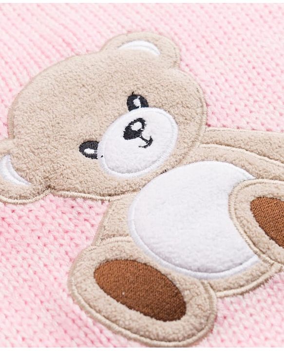 Babyhug Knit Full Sleeves Pullovers With Cable Knit Design & Teddy Bear Patch - Pink
