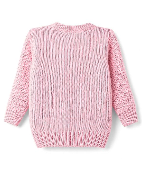 Babyhug Knit Full Sleeves Pullovers With Cable Knit Design & Teddy Bear Patch - Pink