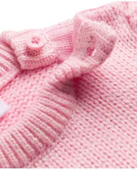 Babyhug Knit Full Sleeves Pullovers With Cable Knit Design & Teddy Bear Patch - Pink