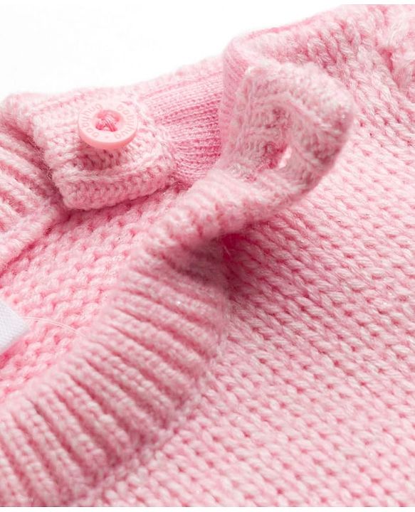 Babyhug Knit Full Sleeves Pullovers With Cable Knit Design & Teddy Bear Patch - Pink