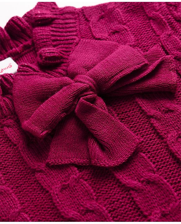 Babyhug Knit Pullover with Full Sleeves and Bow Applique in Pink