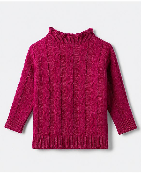 Babyhug Knit Pullover with Full Sleeves and Bow Applique in Pink