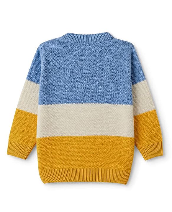 Babyhug Knit Full Sleeves Striped Sweater Set - Yellow & Blue