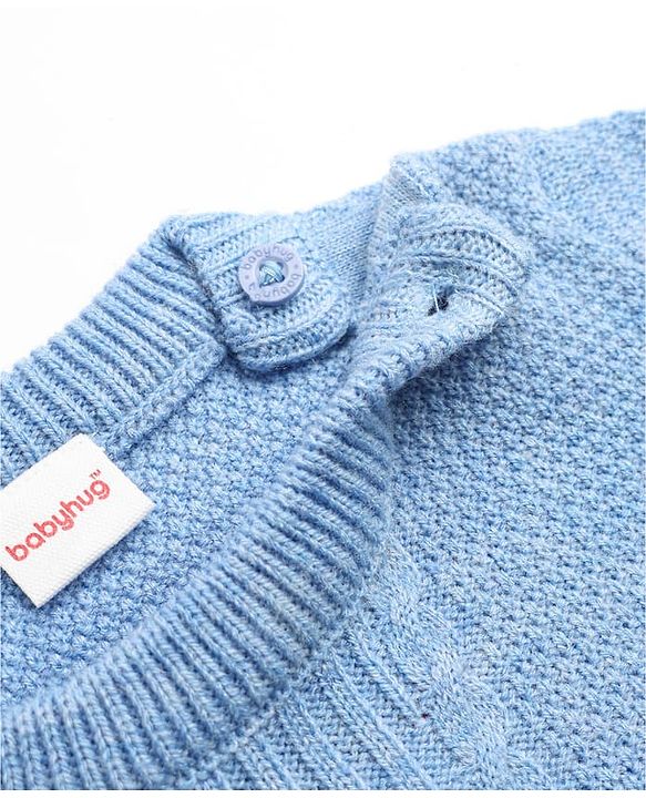 Babyhug Knit Full Sleeves Striped Sweater Set - Yellow & Blue