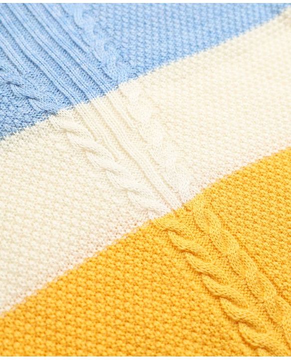 Babyhug Knit Full Sleeves Striped Sweater Set - Yellow & Blue