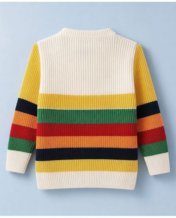 Babyhug Knit Full Sleeves Striped Sweater Set - Offwhite