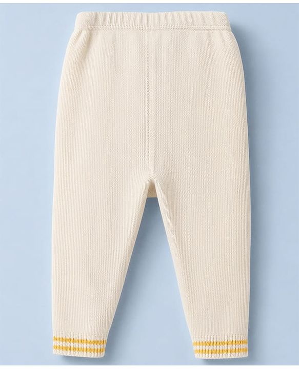Babyhug Knit Full Sleeves Striped Sweater Set - Offwhite