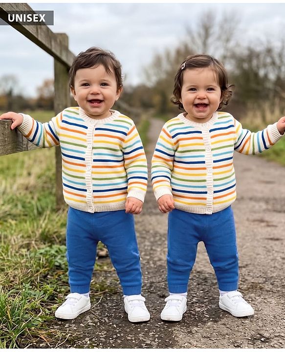 Babyhug Knit Full Sleeves Striped Sweater Set - Blue