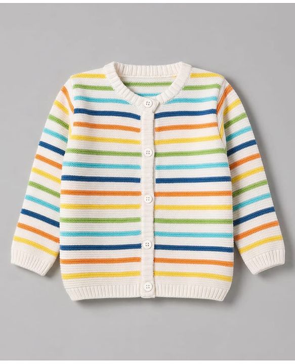 Babyhug Knit Full Sleeves Striped Sweater Set - Blue