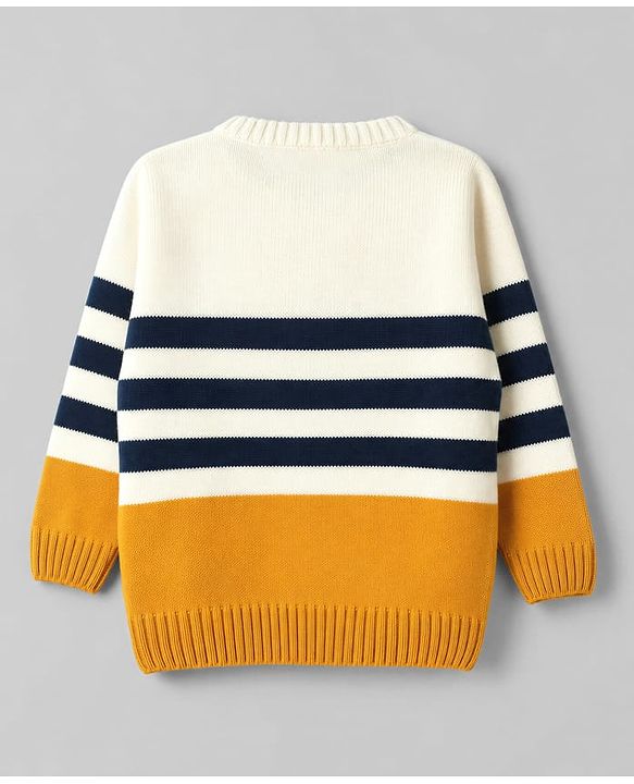 Babyhug Knit Full Sleeves Striped Sweater Set - Yellow