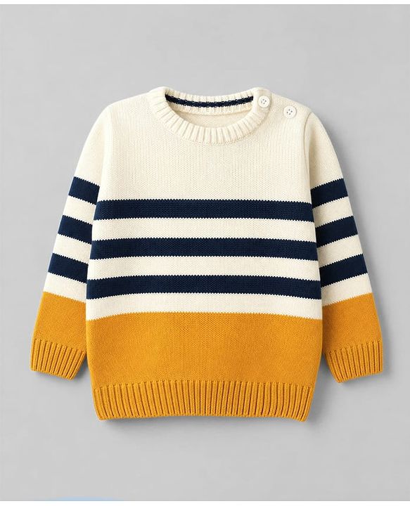Babyhug Knit Full Sleeves Striped Sweater Set - Yellow