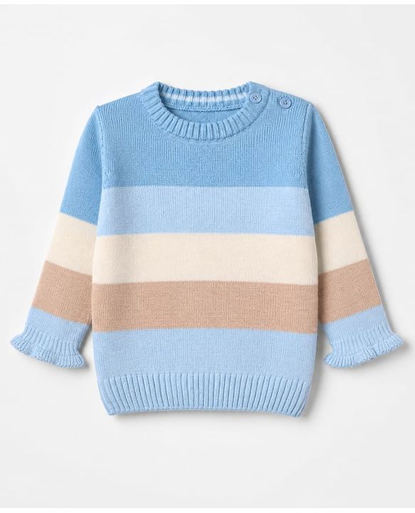 Babyhug Knit Full Sleeves Sweater Set with Striped Print in Blue