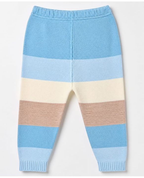Babyhug Knit Full Sleeves Sweater Set with Striped Print in Blue