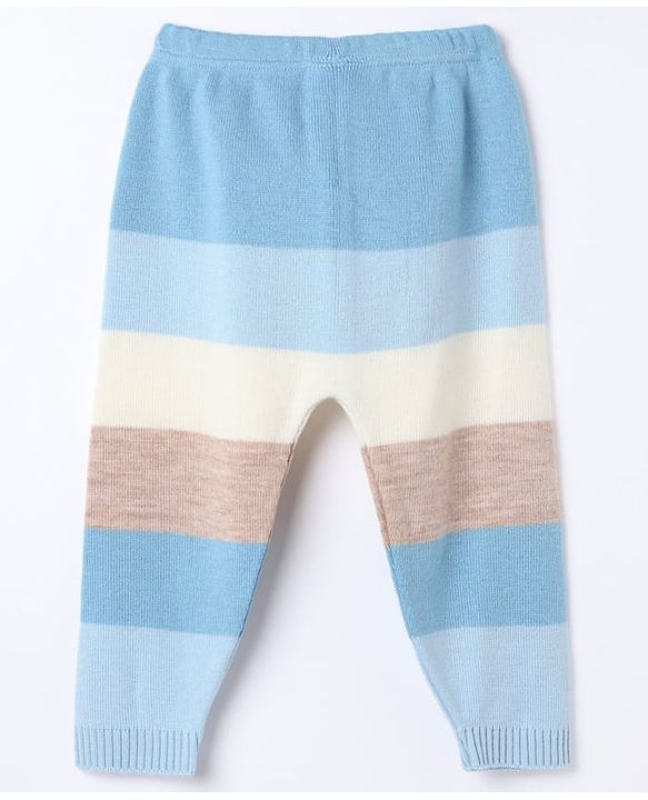 Babyhug Knit Full Sleeves Sweater Set with Striped Print in Blue