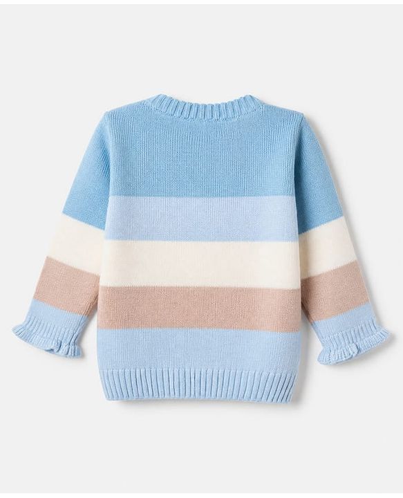 Babyhug Knit Full Sleeves Sweater Set with Striped Print in Blue