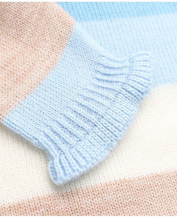 Babyhug Knit Full Sleeves Sweater Set with Striped Print in Blue