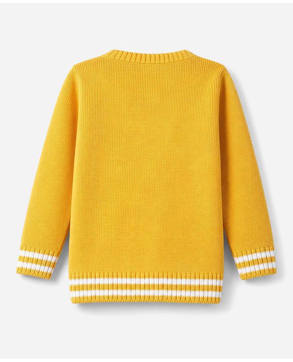 Babyhug Knit Full Sleeves Sweater Set with Tiger Patch - Yellow