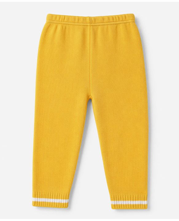 Babyhug Knit Full Sleeves Sweater Set with Tiger Patch - Yellow