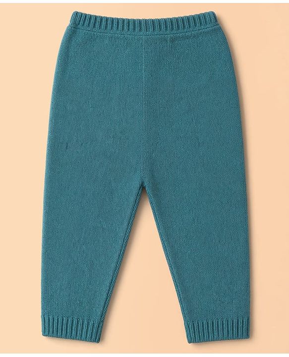 Babyhug Knit Full Sleeves Striped Sweater Set - Teal Blue
