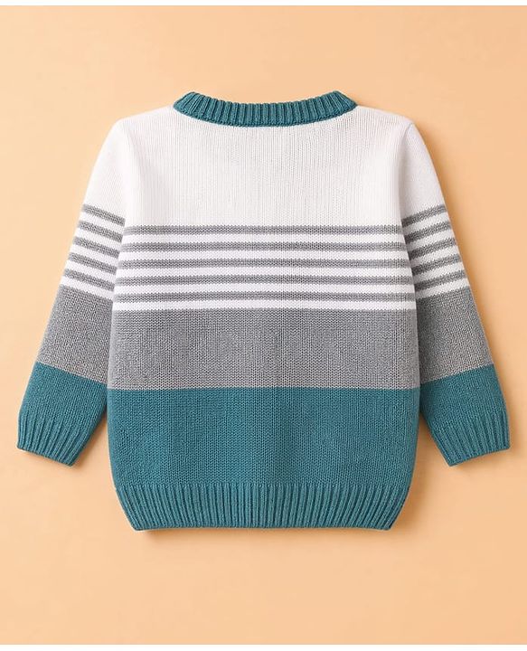 Babyhug Knit Full Sleeves Striped Sweater Set - Teal Blue
