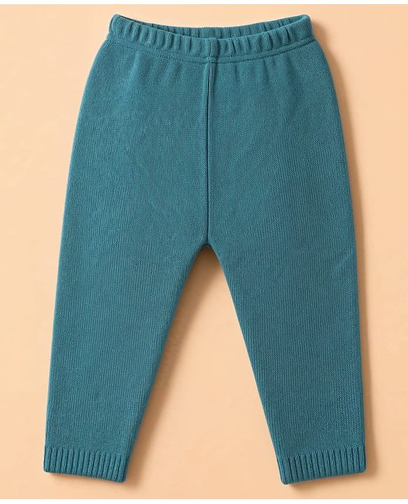 Babyhug Knit Full Sleeves Striped Sweater Set - Teal Blue
