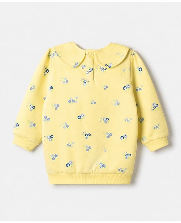 Babyhug 100% Cotton Knit Full Sleeves Heavy Gauge Sweatshirt With Floral Print - Yellow
