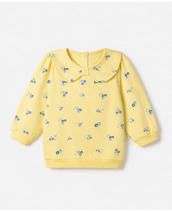 Babyhug 100% Cotton Knit Full Sleeves Heavy Gauge Sweatshirt With Floral Print - Yellow