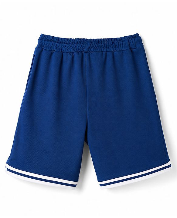 Pine Active Cotton Knit Solid Shorts With Logo Print - Navy Blue