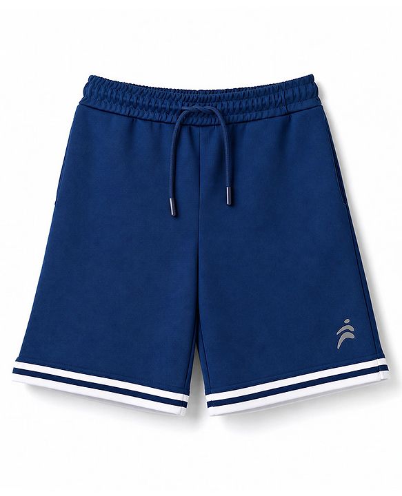 Pine Active Cotton Knit Solid Shorts With Logo Print - Navy Blue