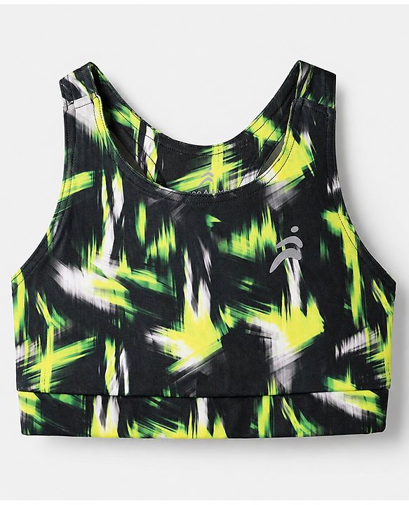Pine Active Cotton Mixes Sleeveless Super Stretchable Sports Bra with Abstract Print - Black