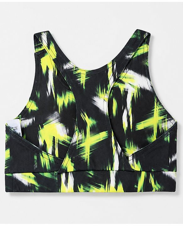 Pine Active Cotton Mixes Sleeveless Super Stretchable Sports Bra with Abstract Print - Black
