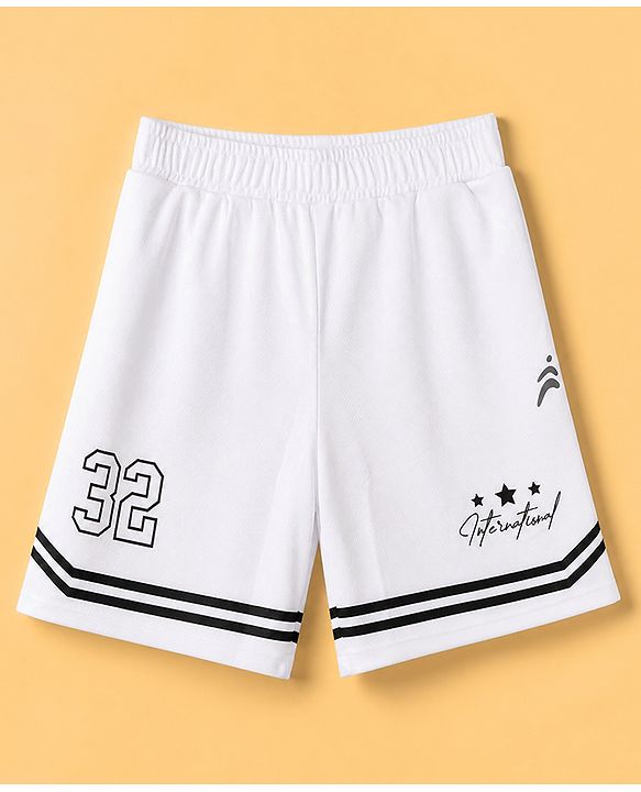 Pine Active Knit Half Sleeves T-Shirt and Shorts With Text Print in White