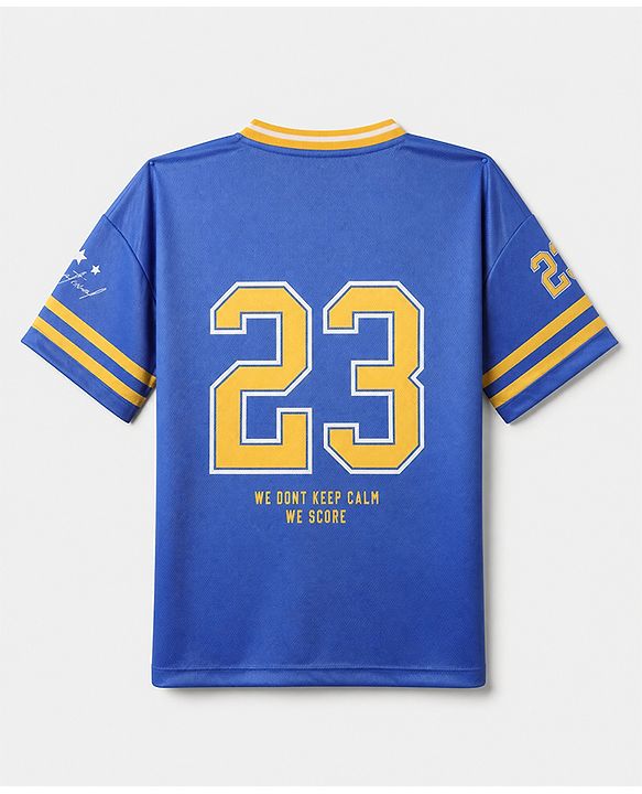 Pine Active Knit Half Sleeves T-Shirt and Shorts With Number Print in Blue