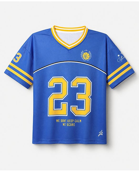 Pine Active Knit Half Sleeves T-Shirt and Shorts With Number Print in Blue
