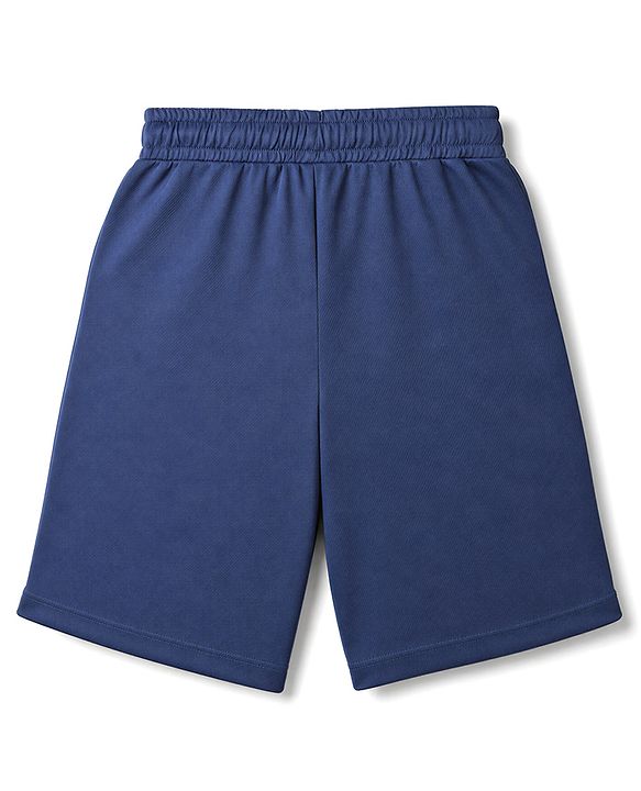 Pine Active Cotton Knit Sleeveless T-shirt & Shorts Set With Text Print - Blue