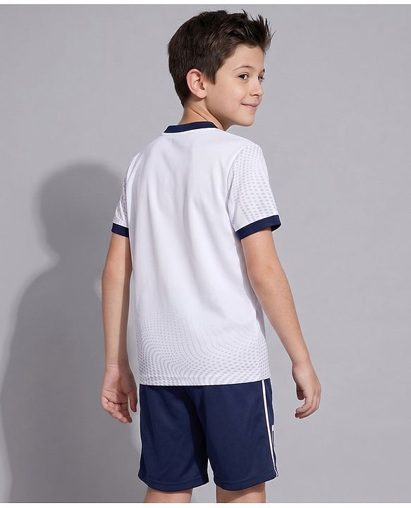 Pine Active Half Sleeves T-Shirt & Short Set Numeric Print - White & Navy Blue