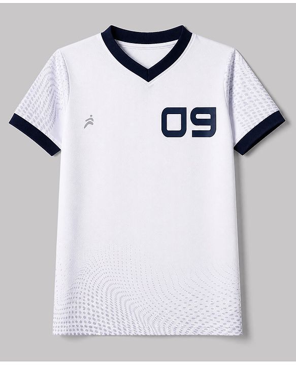 Pine Active Half Sleeves T-Shirt & Short Set Numeric Print - White & Navy Blue
