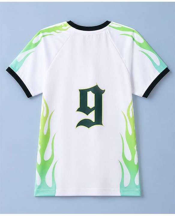 Pine Active Cotton Mixes Knit Half Sleeves T-shirt & Shorts Set With Football Club Text Print - White & Green