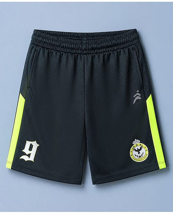 Pine Active Cotton Mixes Knit Half Sleeves T-shirt & Shorts Set With Football Club Text Print - White & Green