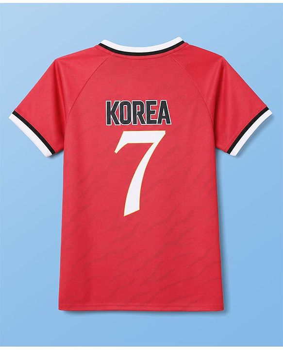 Pine Active Cotton Mixes Knit Half Sleeves T-shirt & Shorts Set With Korea Text Print - Red & Black