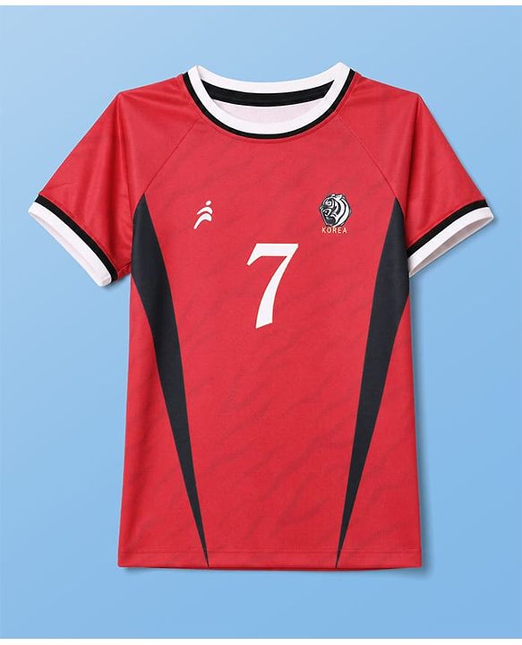 Pine Active Cotton Mixes Knit Half Sleeves T-shirt & Shorts Set With Korea Text Print - Red & Black