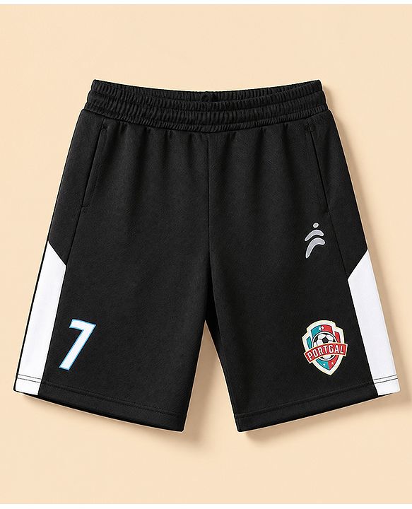 Pine Active Cotton Mix Knit Half Sleeves T-Shirt & Shorts Set With Text Print - Light Blue & Black