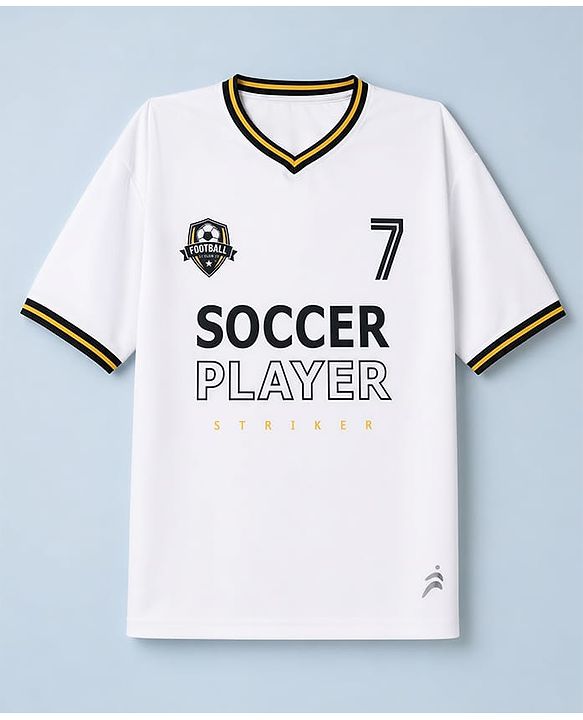 Pine Active Knit Half Sleeves Front & Back Soccer Printed T-Shirt - White