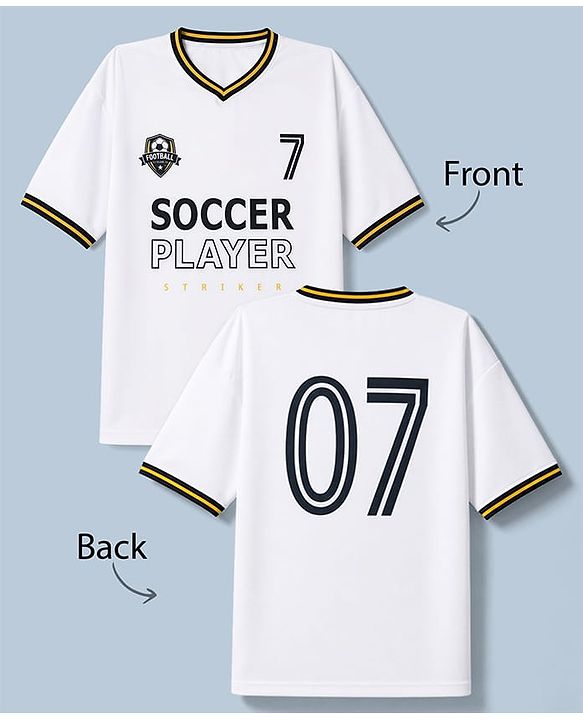 Pine Active Knit Half Sleeves Front & Back Soccer Printed T-Shirt - White