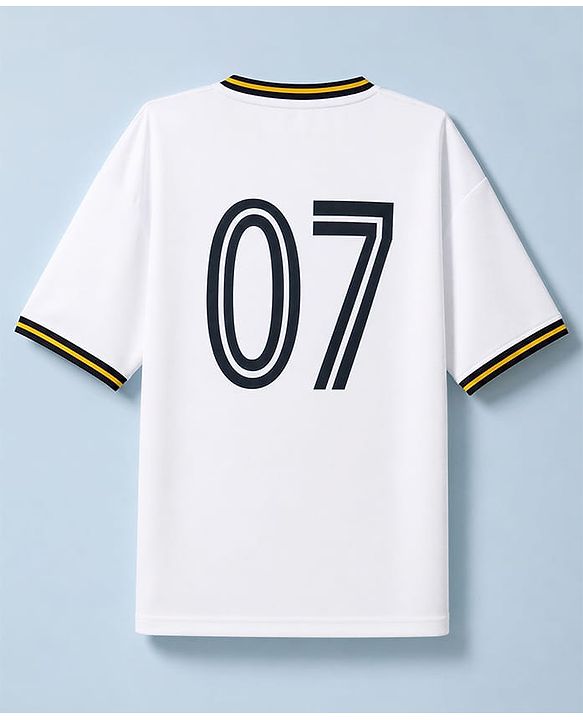 Pine Active Knit Half Sleeves Front & Back Soccer Printed T-Shirt - White